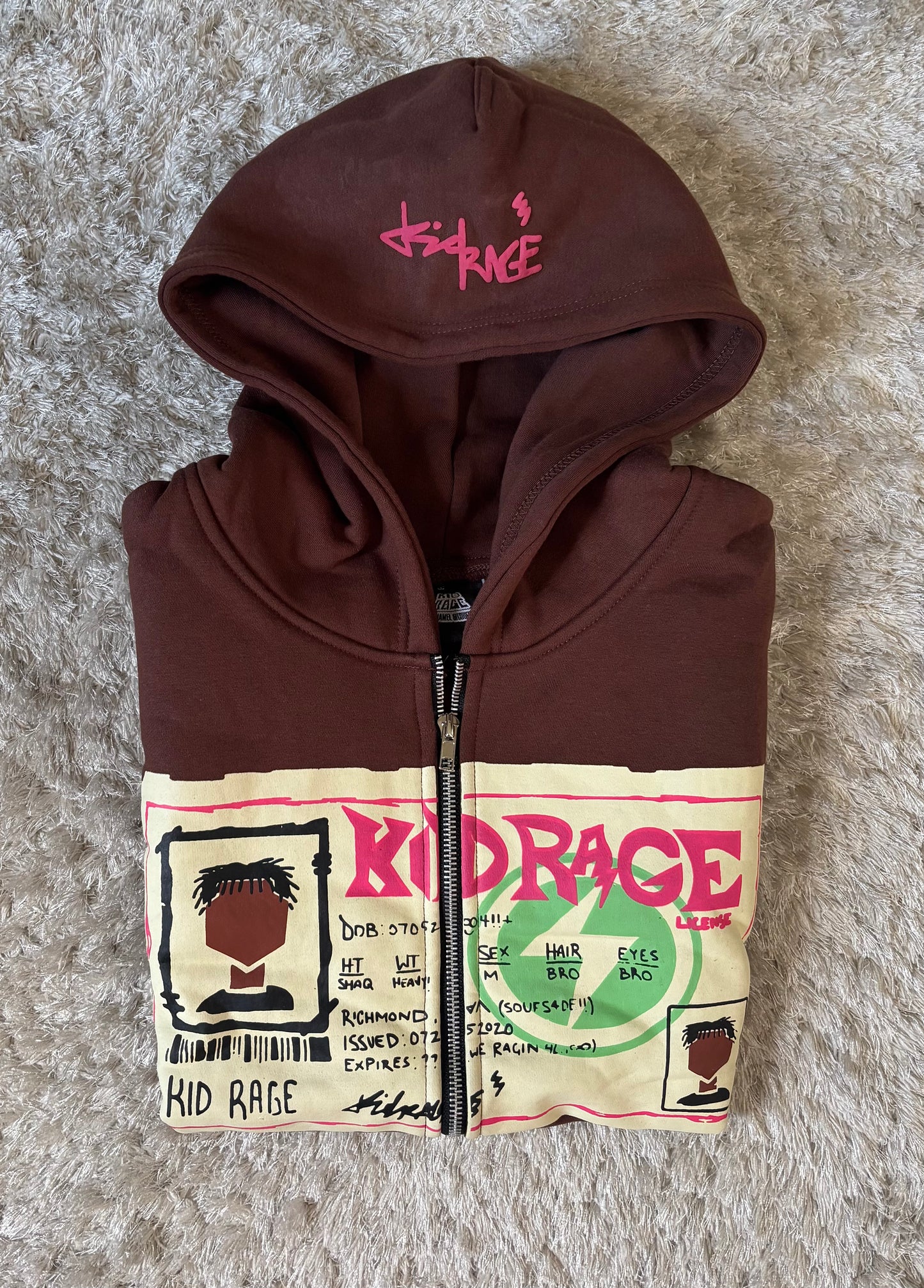 "License" Zip Up Hoodie - Brown
