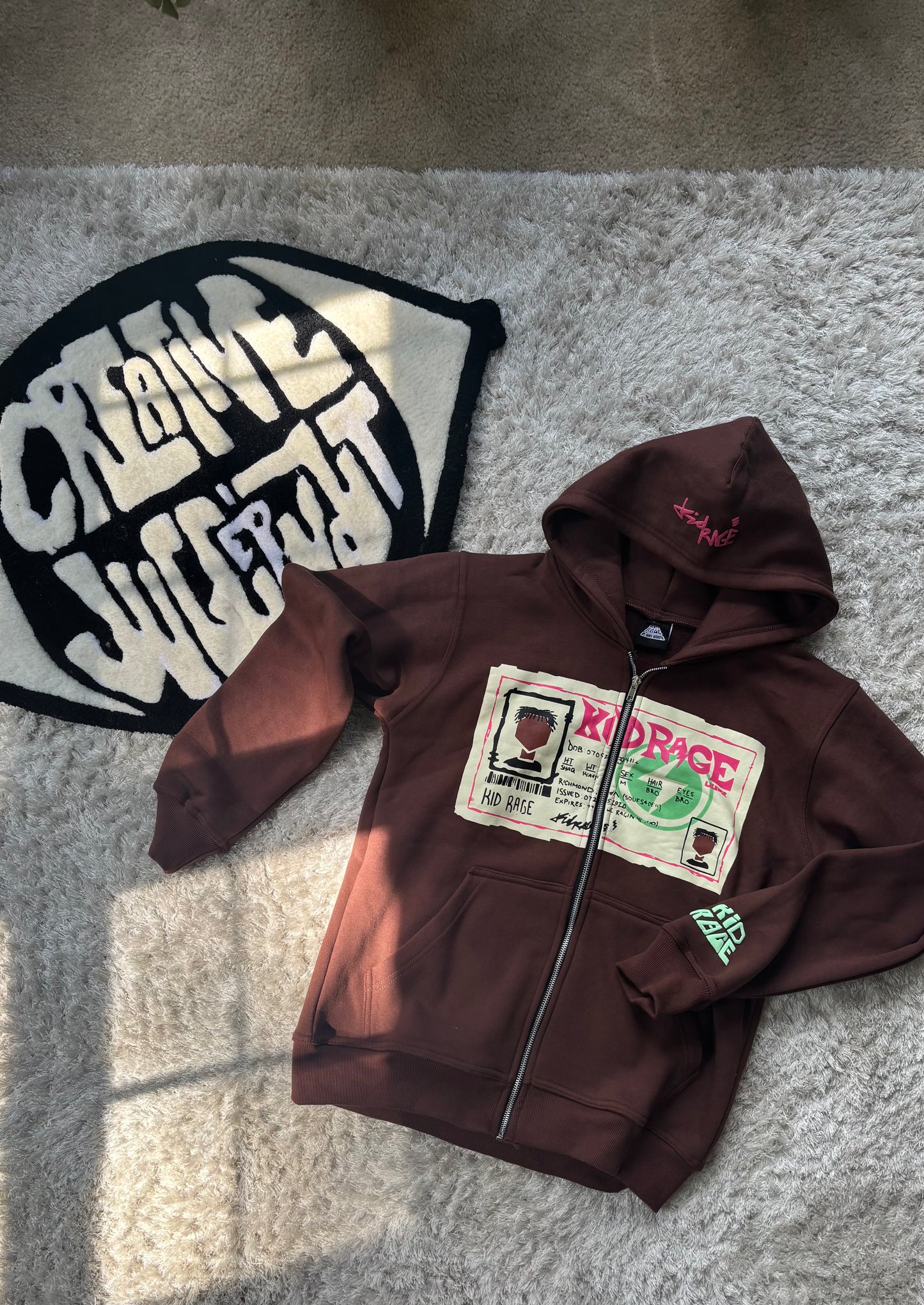 "License" Zip Up Hoodie - Brown