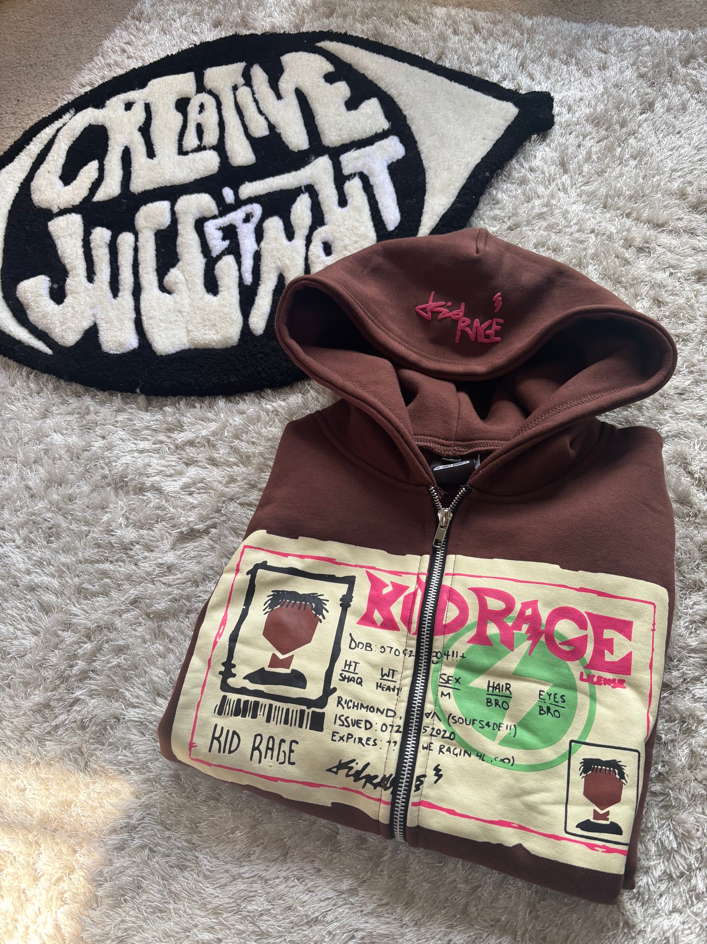 "License" Zip Up Hoodie - Brown